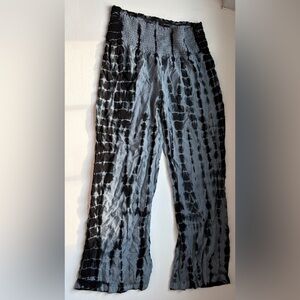 Wide-Leg Tie-Dye Smocked Waist Pants — Black & Gray